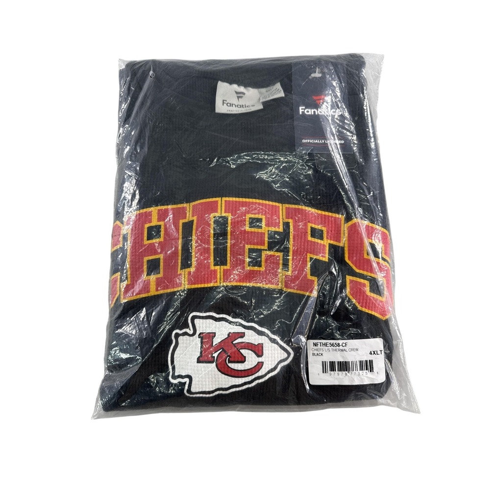 Kansas City Chiefs Shirt Mens 4XLT Black NFL Football Long Sleeve Thermal Crew